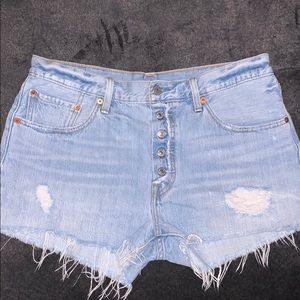 Levi's Distressed Light Blue Denim Shorts